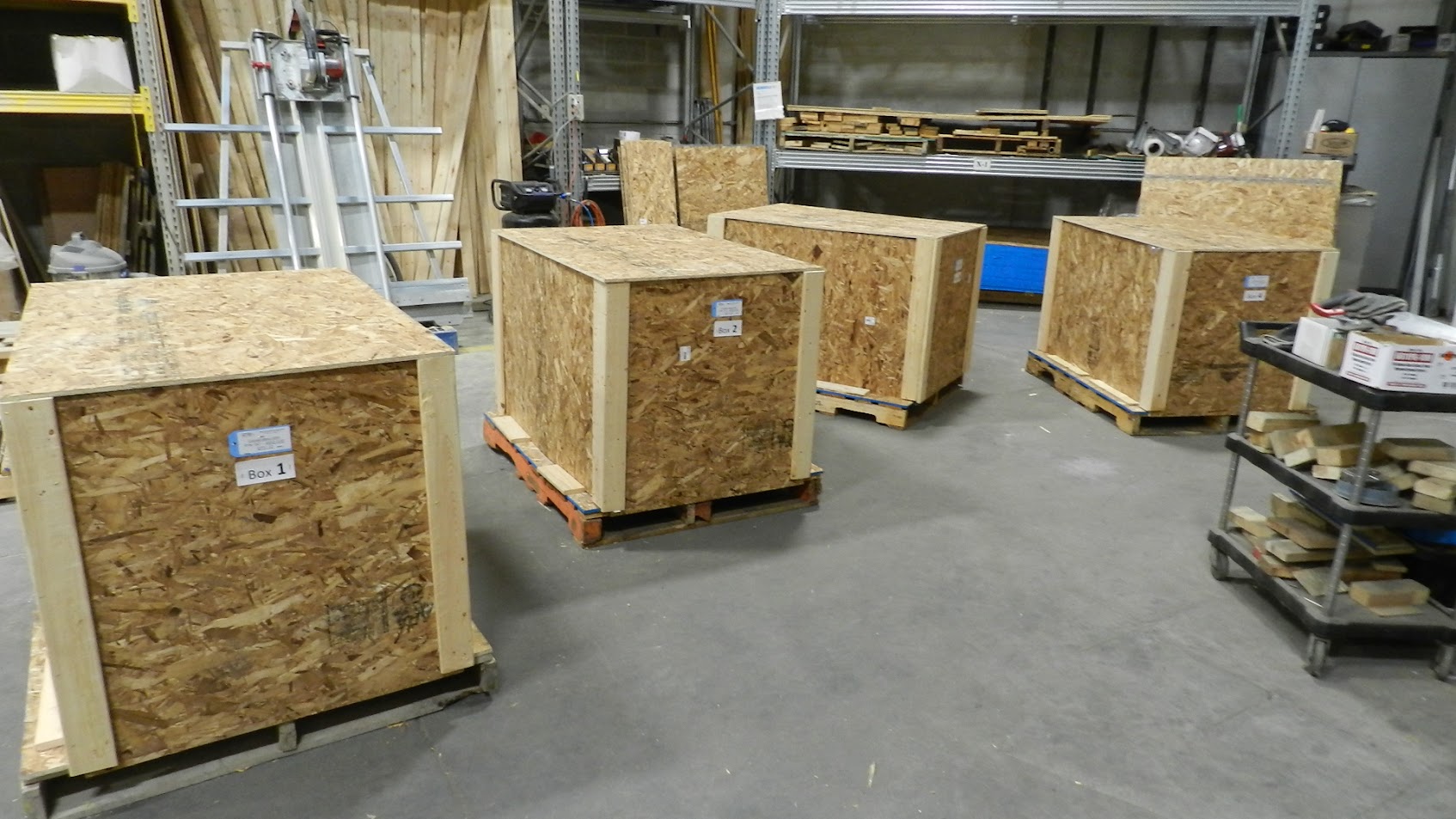 Heavy-duty wooden export crates packed for international cargo